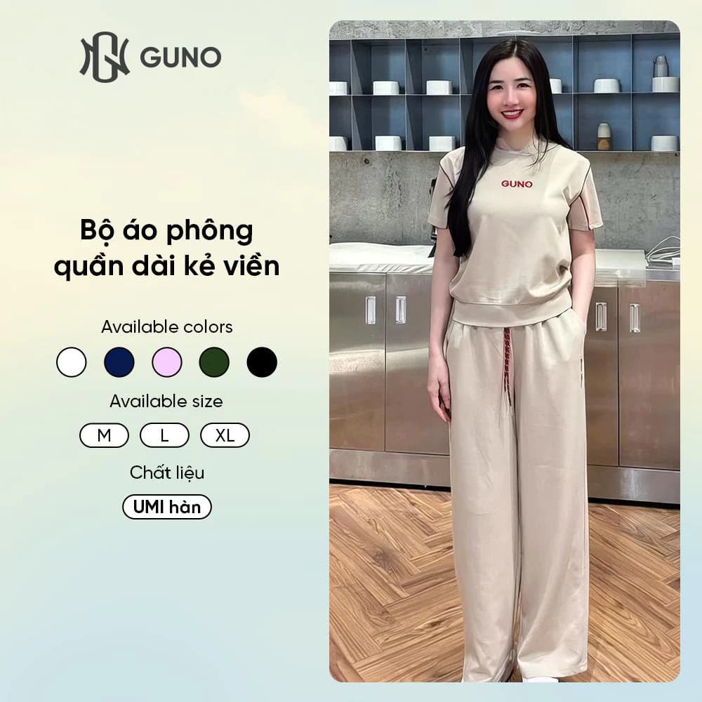 Set Bộ Nữ GUNO Cao Cấp Vải Umi Cotton Hàn Bộ Thể Thao Nữ Kèm Quần Suông Logo Thêu Phối Viền Tay SP5 25BG49