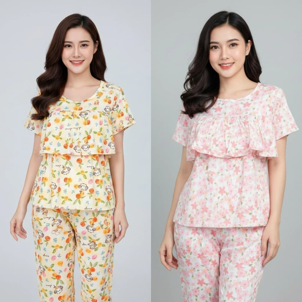 ĐỒ BỘ NỮ MẶC NHÀ - TOLEXINH [40kg-73kg] Set Bộ tole tay ngắn quần 9 tấc (90cm) CÓ BÈO NGỰC - vải tole loại 1 [FORM VỪA]