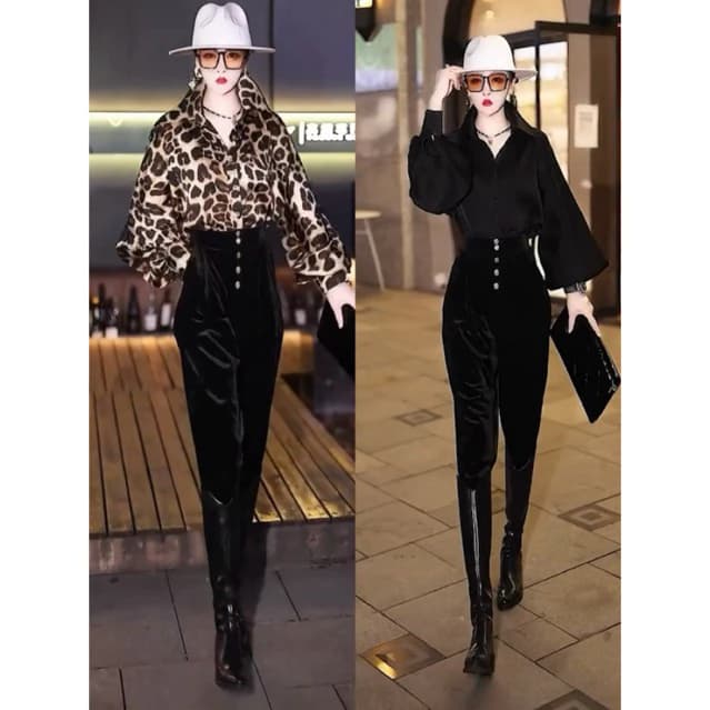 [HOT] Set Áo Sơmi Tay Phồng Phối Quần Baggy Lưng Cao - Hàng Hiệu Cao Thiên Nhi