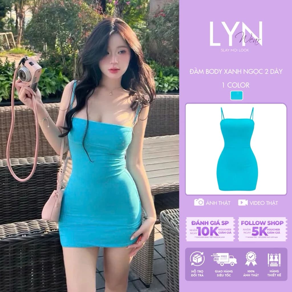 🩵 | LYN WEAR | (HOẢ TỐC) Đầm Body 2 Dây Xanh Ngọc Nhún Ngực Ôm Body Co Giãn Tốt Tôn Dáng Sexy Sang Trọng