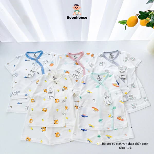 [Chất Peptit] Set 3-4 bộ cộc tay cúc chéo chất peptit mềm mại thoáng mát cho phối viền in hoạ tiết