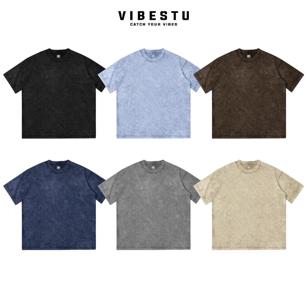 Áo Thun Trơn Wash Local Brand VIBESTU , Áo Thun Boxy Form Rộng Unisex 260Gsm 100% Cotton