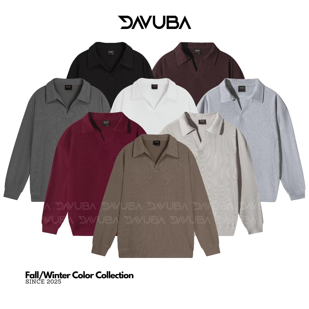Âo thun tăm cổ V trụ DAVUBA dài tay from rộng SM118