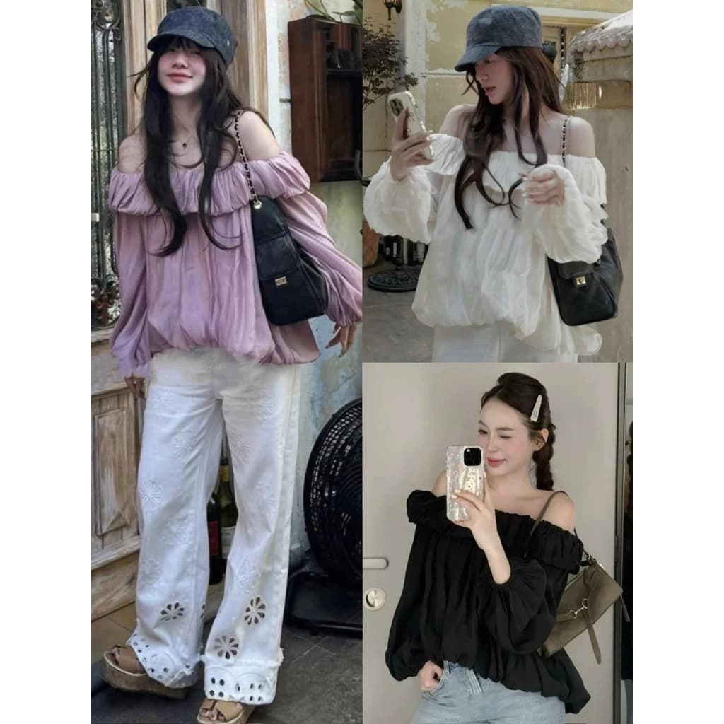 ÁO TRỄ VAI DÀI TAY BOM PHỒNG SIÊU XINH TIỂU THƯ VOAN TƠ MỀM BYBY TOP - DÀNH CHO NỮ