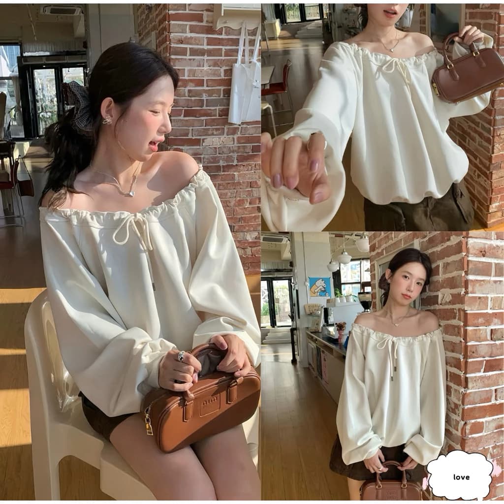 Áo Nỉ Lệch Vai Kiểu Nữ Chun Hở Vai Vải Nỉ 2 Da Mùa Thu Đông