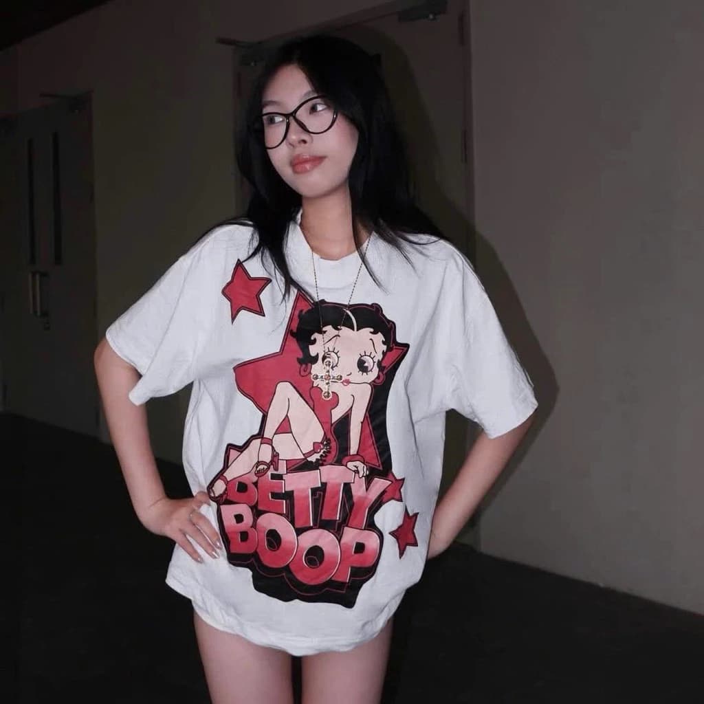 Áo Thun Betty Boop Hình In Sắc Nét Vải Cotton Mềm Mịn Thoáng Mát - Không Xù Lông Tag Mac Túi Zip