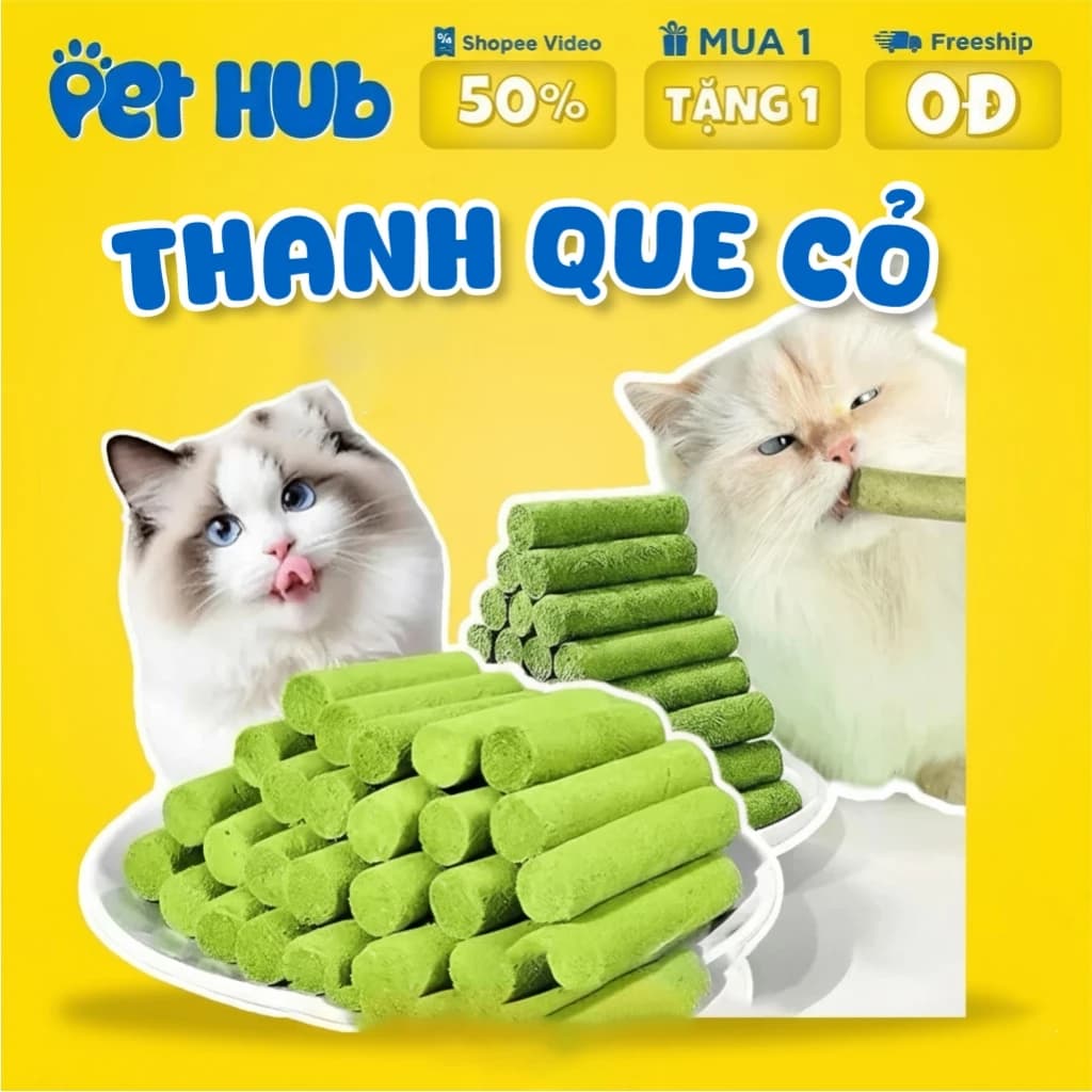 Thanh Cỏ, Đồ Ăn Khô Cho Mèo, Que Cỏ Mix Thịt Gà Giúp Tiêu Búi Lông, Sạch Răng, Bổ Sung Vitamin