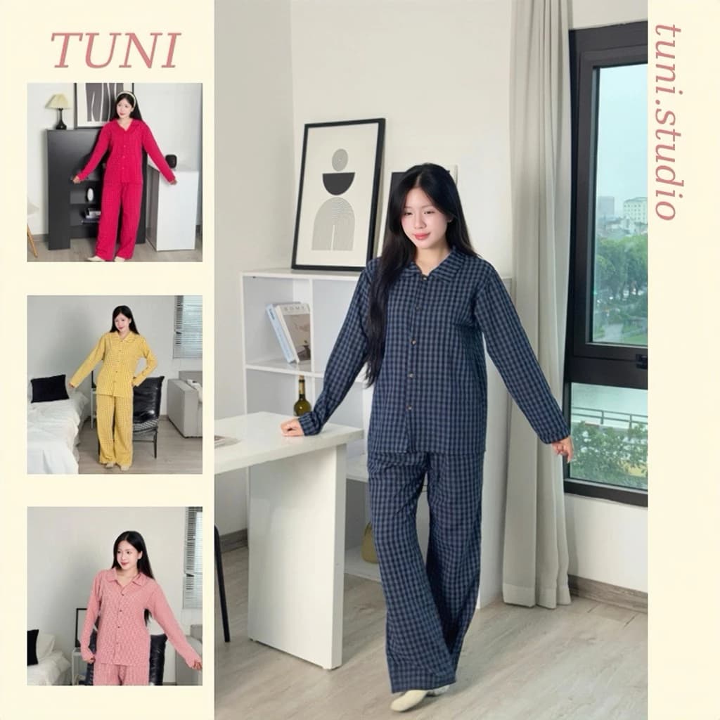 Bộ Đồ Ngủ Kiểu Nữ Chất Xốp Cotton Dáng Dài Form Rộng Mặc Bốn Mùa Hàn Quốc Tuni.studio Women T03