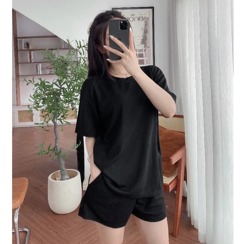 Bộ Đồ Thun Nữ Chất Tổ Ong – Dáng Rộng, Năng Động, Siêu Dễ Thương