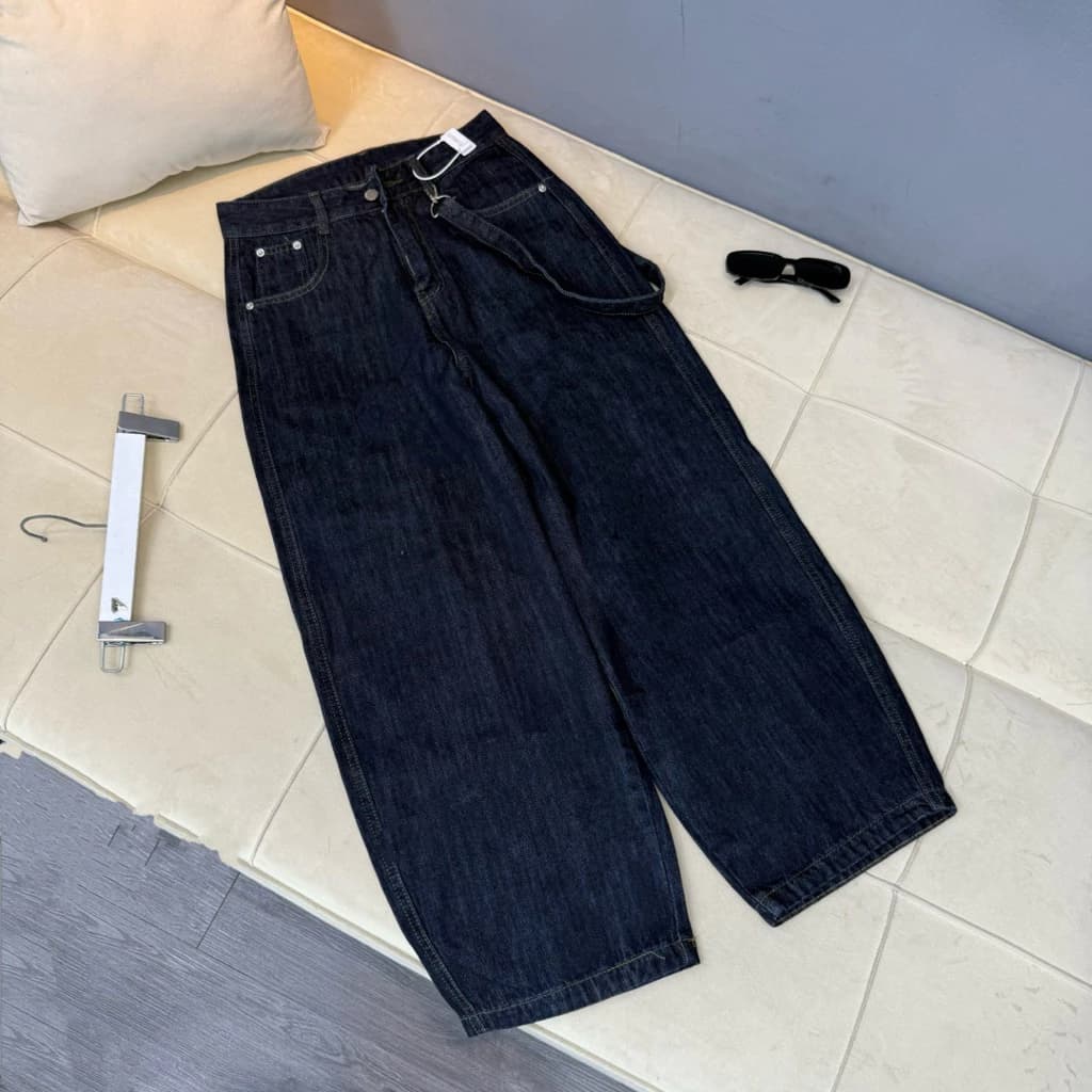 (95CM) Quần Baggy Jean Nữ Ống Suông Rộng Phối Dây ,  Đủ Size S/M/L (7378)
