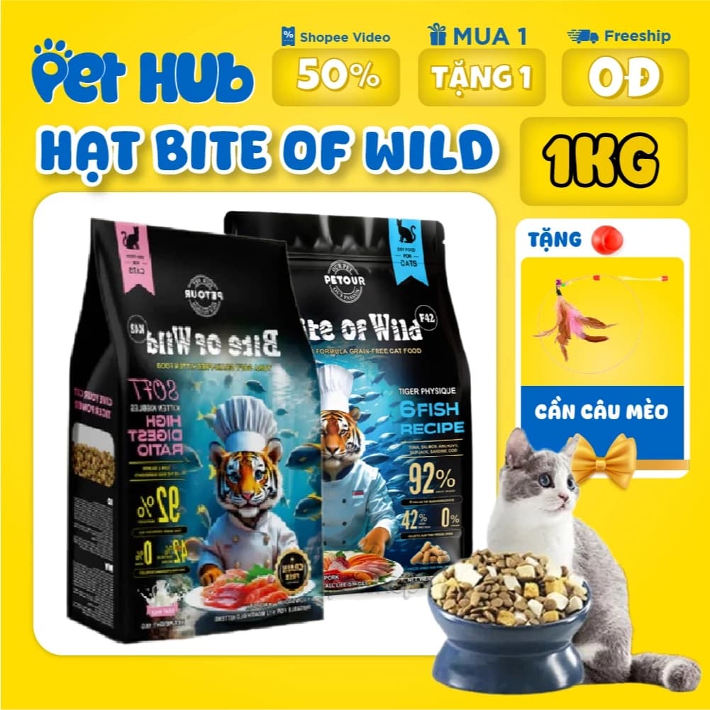 Hạt Bite Of Wild F42, B45, P42, K42 Mix Topping Cao Cấp Cho Mèo Đạm 45% Không Độn Ngũ Cốc