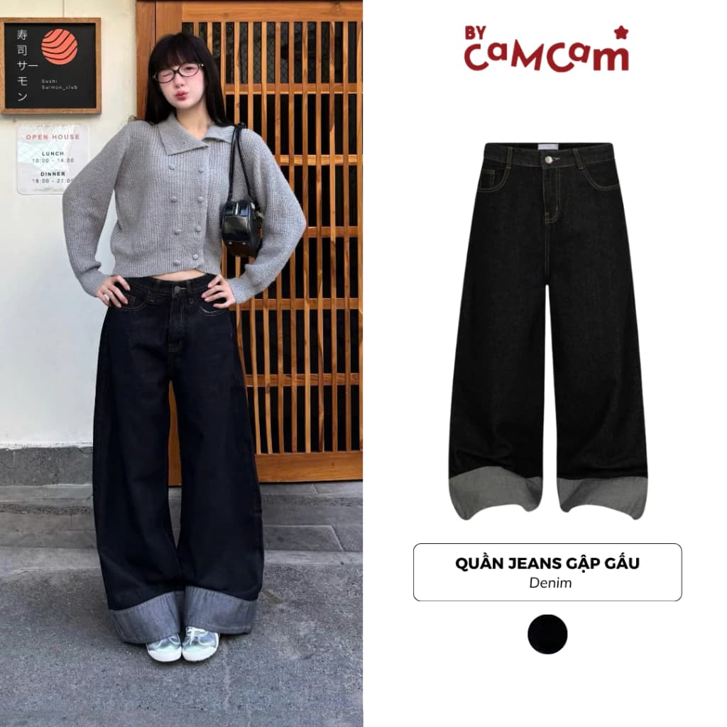 Quần Jeans Mềm Dáng Dài Gập Gấu Bycamcam Quần Dài Form Rộng Chất Denim Mềm Đứng Form Unisex QTD361