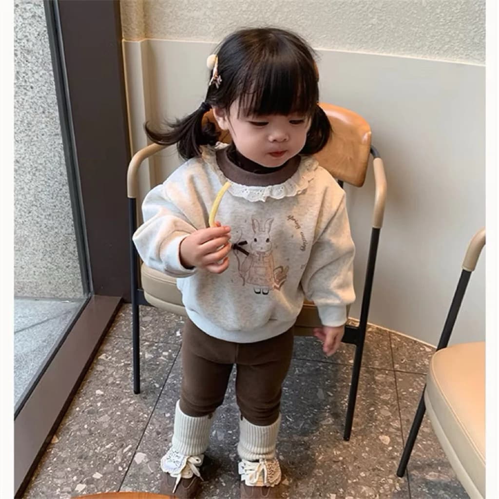 bộ nỉ thỏ xám quần zip lông nâu dày dặn ấm áp cho bé mặc mùa đông