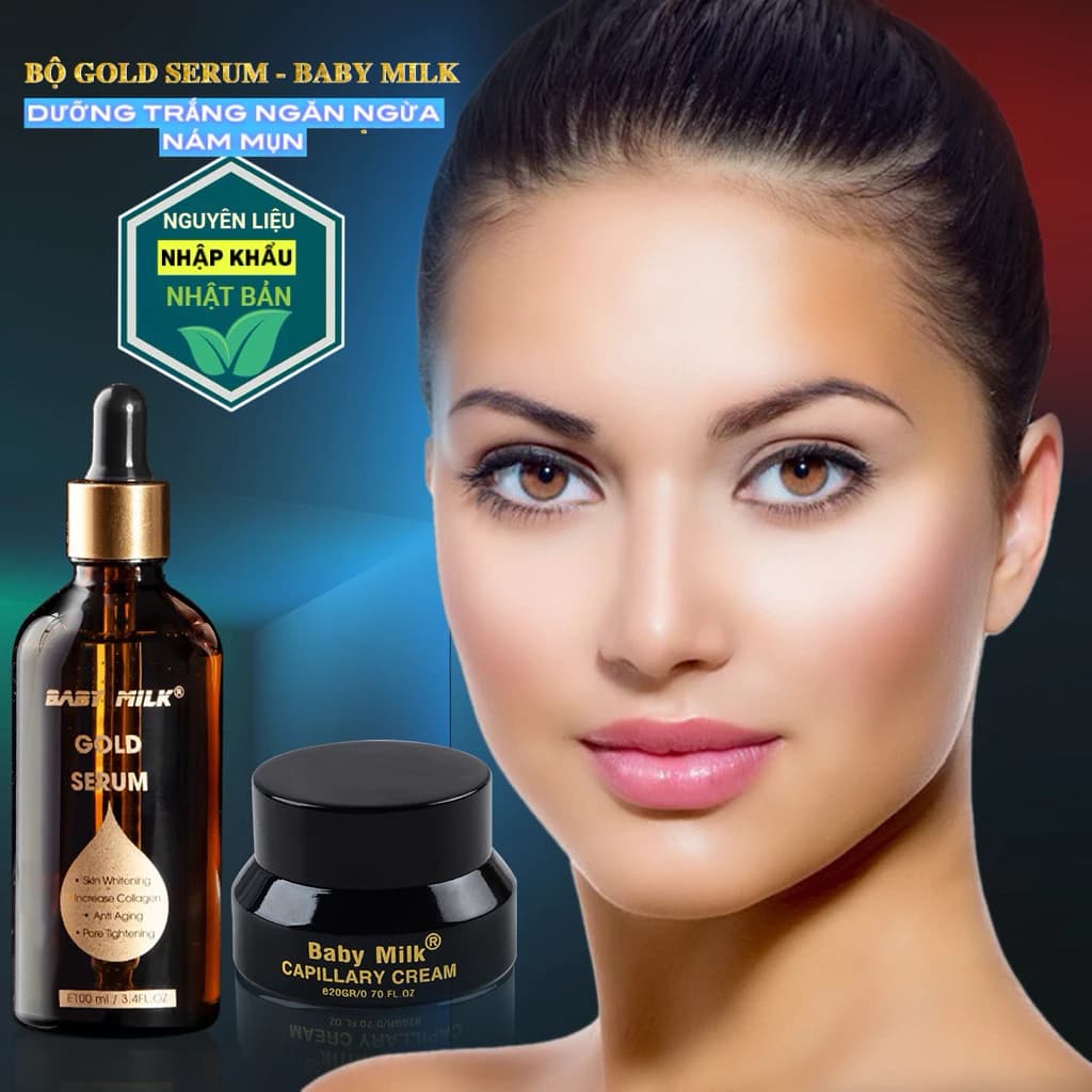 [Hot] Bộ Kem Dưỡng Trắng Ngăn Ngừa Nám Mụn Gold Serum Baby Milk - Hàng Hiệu Cao Thiên Nhi