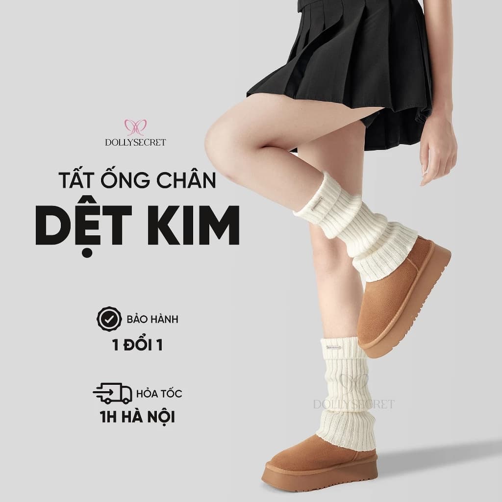 Tất Ống Dệt Kim DOLLY SECRET Tất Dài Giữ Ấm Mùa Đông Dày Dặn Thời Trang T03
