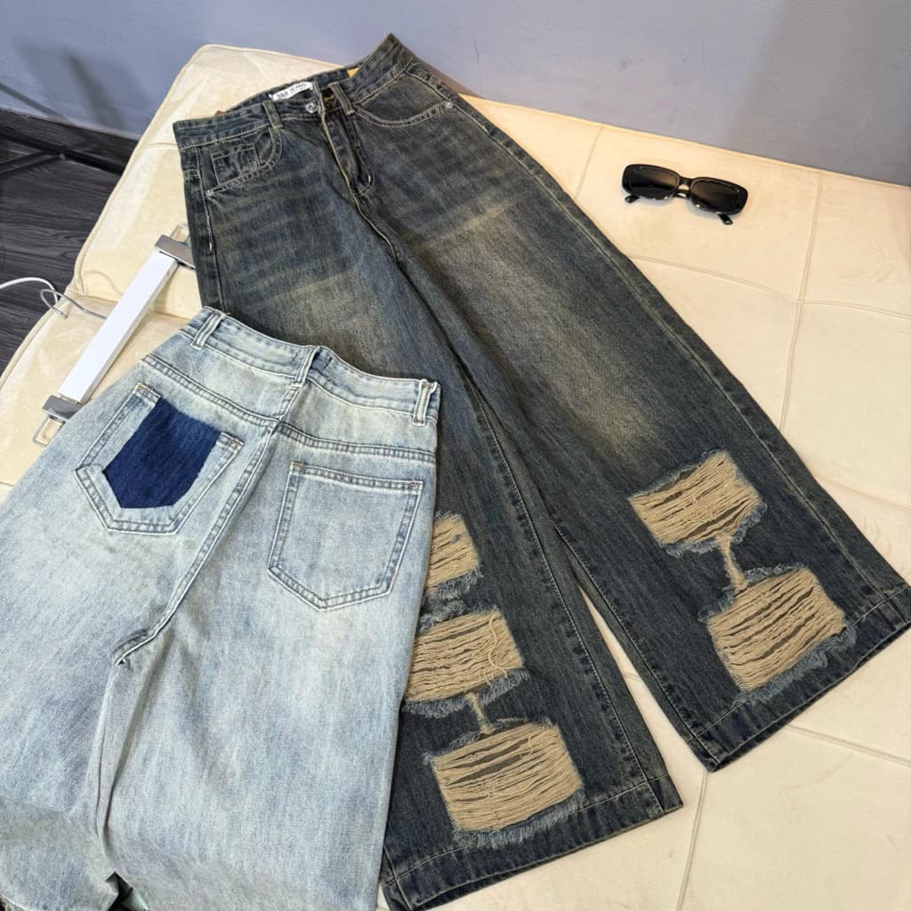 Quần Jean Nữ  Suông Rông Nấm Rách Lai Dài 92cm QC .jean  ko giãn - Shop Nhí 7311