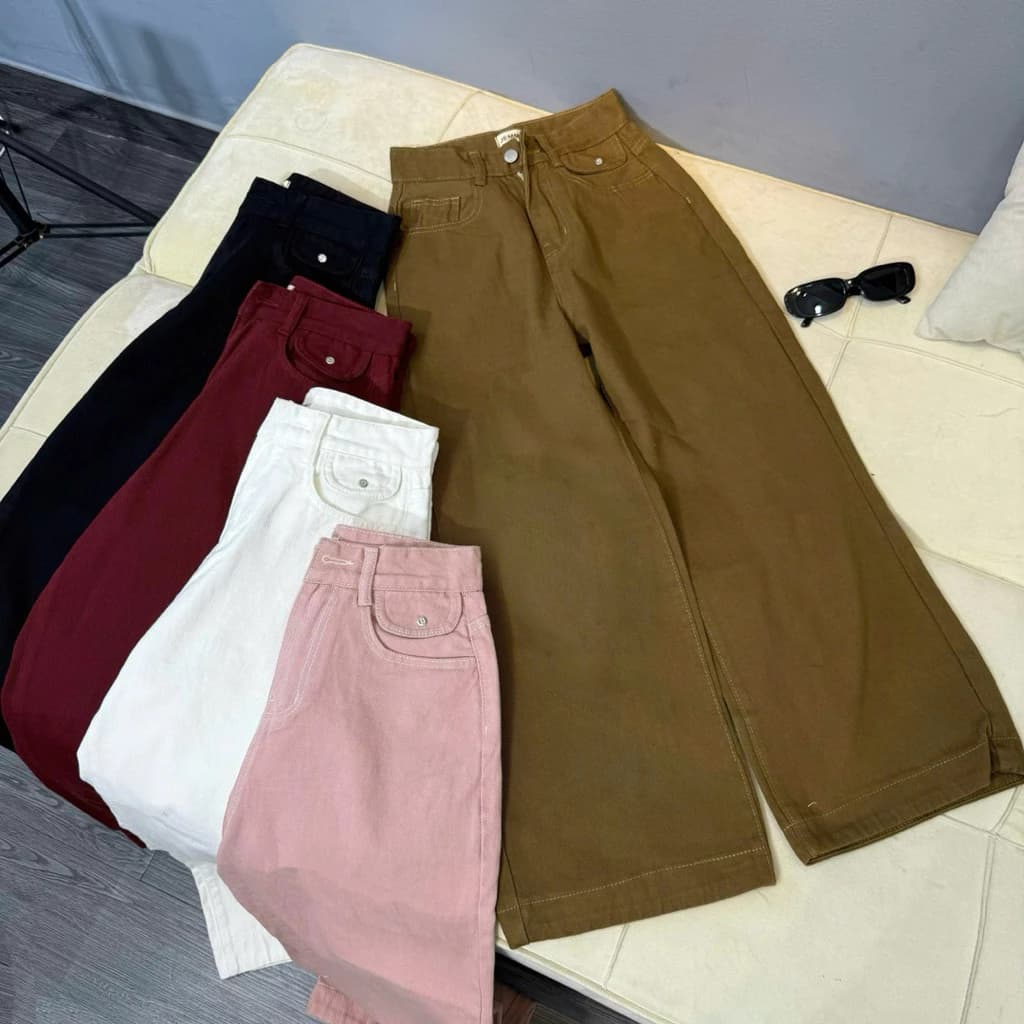 (90cm)XS/S/M/L Quần Jean Nữ Ống Suông Trơn Túi Nắp ( K01 - quần suông kaki ) 7150