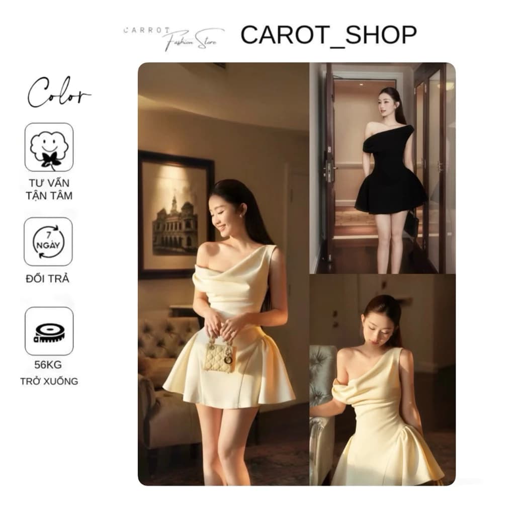 XẢ KHO VN55- CÓ BIGSIZE Đầm trễ vai dáng ngắn hơ lưng TUYẾT MƯA HỞ LƯNG 𝐊𝐄̀𝐌 𝐐𝐔𝐀̂̀𝐍  sang chả