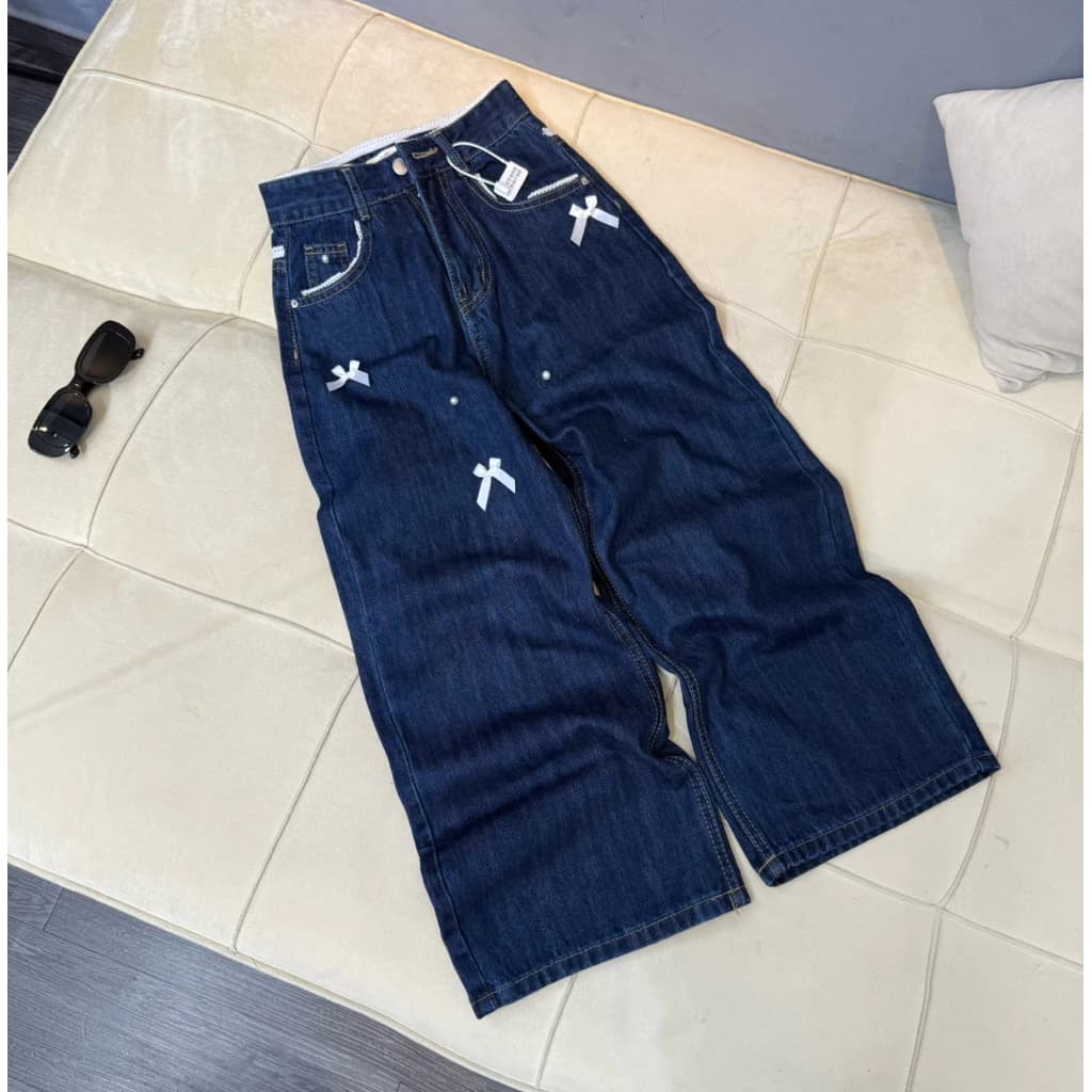 (87+97cm) Quần jean nữ ống suông rộng QC thêu  ( 7269 )