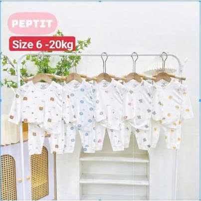 [A232 Mềm Mát, Chất Petit] Bộ Dài Tay Cúc Vai Nền Trắng Họa Tiết Vải Ava Cho Bé Trai Bé Gái