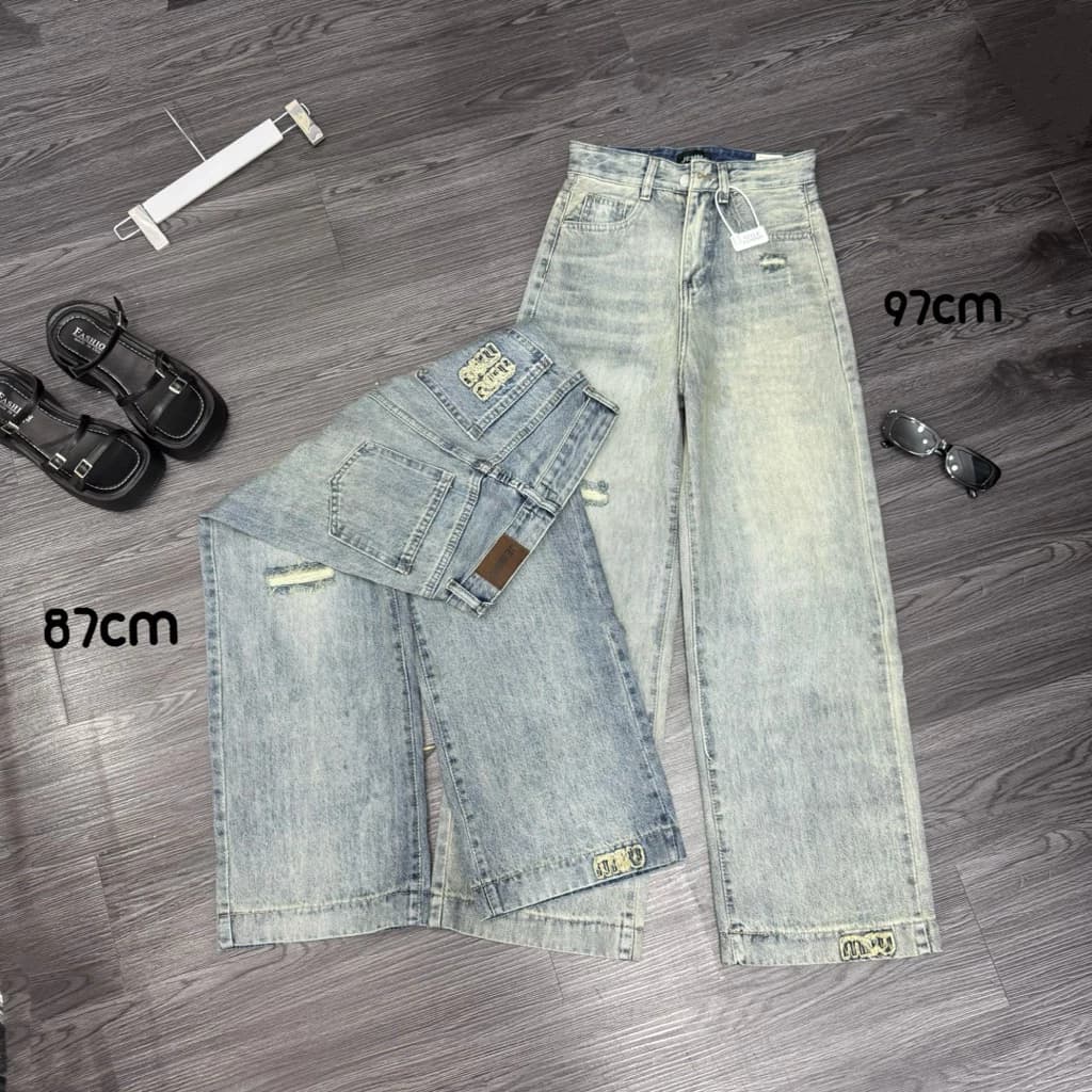 (87/97/103cm) Quần jean nữ ống suông rộng thêu Shop Nhí ( S01 - Quần suông nấm ) 7127
