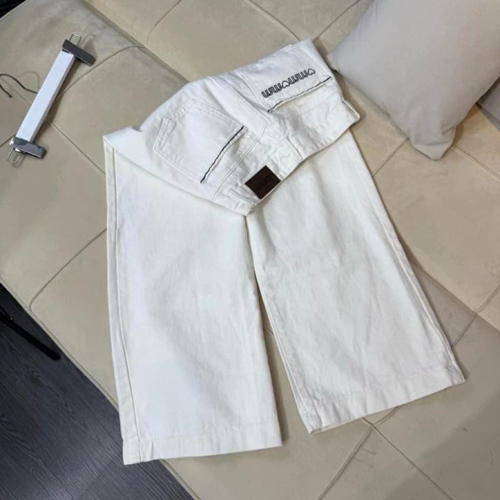 (90cm)XS/S/M/L Quần Jean Nữ Ống Suông Trơn Thêu Túi   ( Quần suông kaki ) 7099