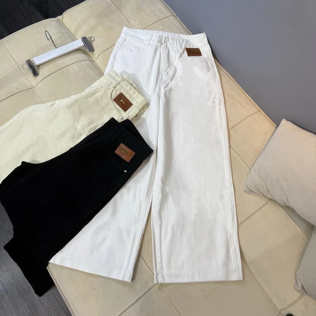 (92cm) Quần jean nữ suông rộng trơn logo túi  Shop Nhí ( 7115 )