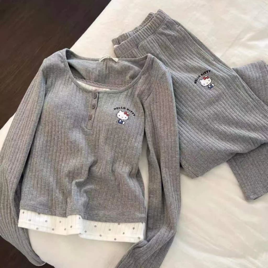 𝐂𝐡𝐚𝐫𝐥𝐨𝐭𝐭𝐞.𝐨𝐝_ Set Bộ Đồ Áo Thun Tăm + Quần Dài Kitty Xinh Xắn