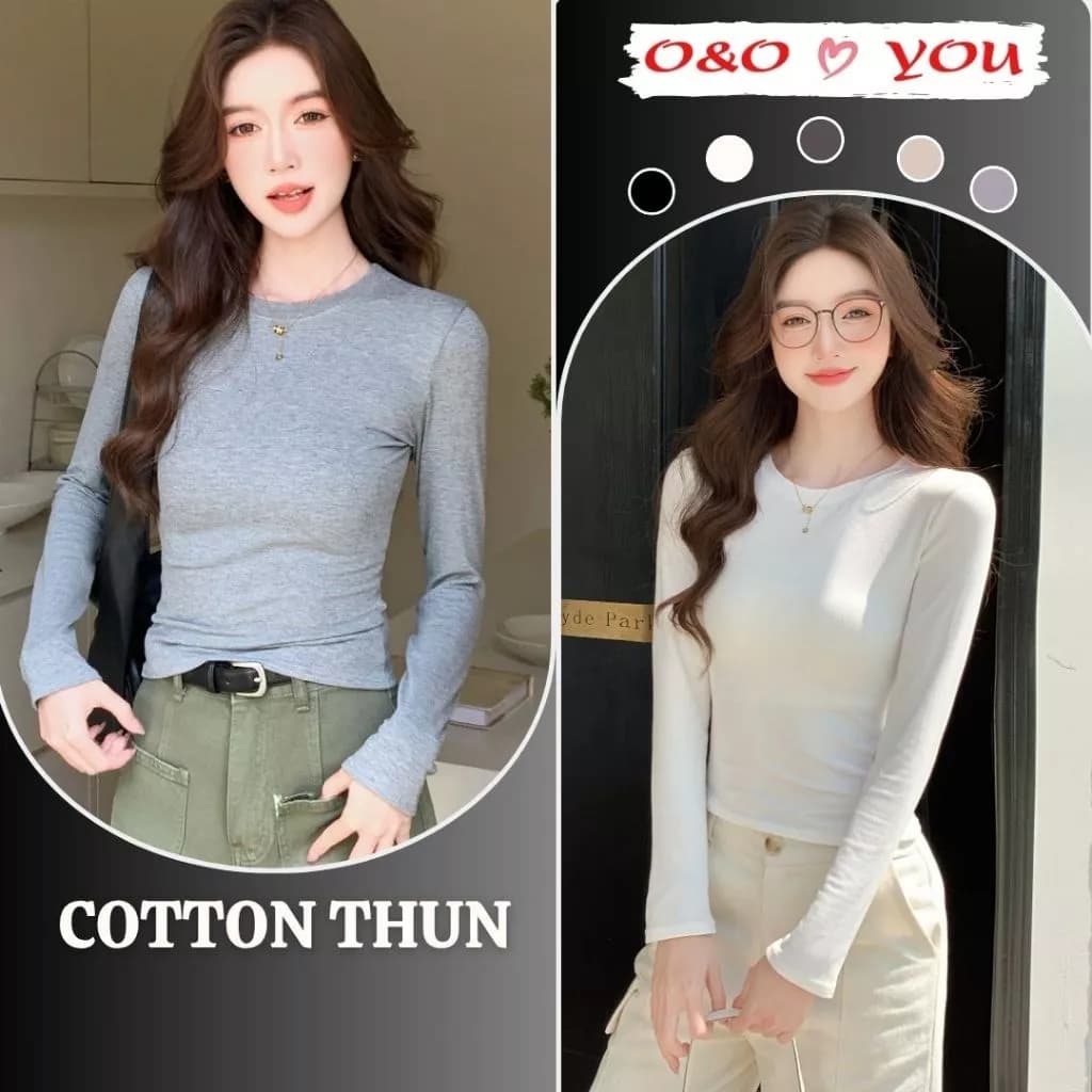 H583 Áo Thun Dài Tay Nữ Cổ Tròn Basic Form Ôm Nhẹ, Chất Cotton Co Giãn Mềm Mịn Dễ Phối Nhiều Màu