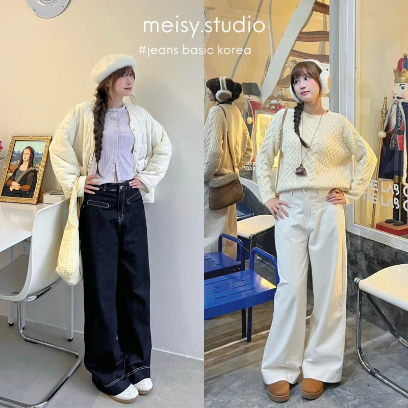 Quần Jeans nữ ống rộng wide-leg pants túi cơi chất jeans, kaki mềm cotton Meisy.studio QTC02