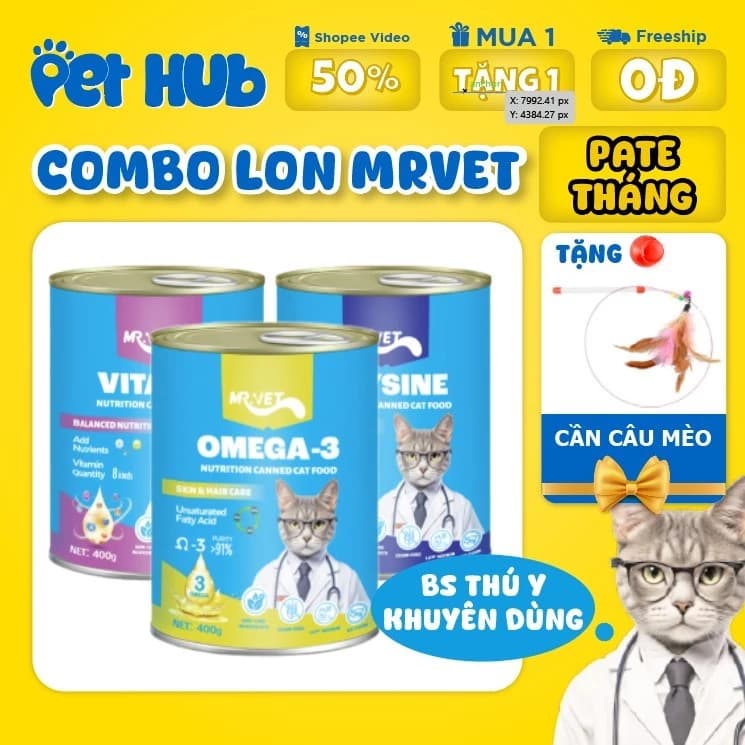 [400g] Combo 12 & 6 Lon Pate MR VET Dạng Hộp 400g Thức Ăn Ướt Cho Mèo Bổ Sung Dinh Dưỡng Toàn Diện