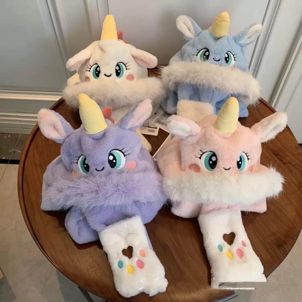 Mũ trùm đầu, mũ len kèm khăn choàng cổ họa tiết Pony dễ thương, hàng Quảng Châu