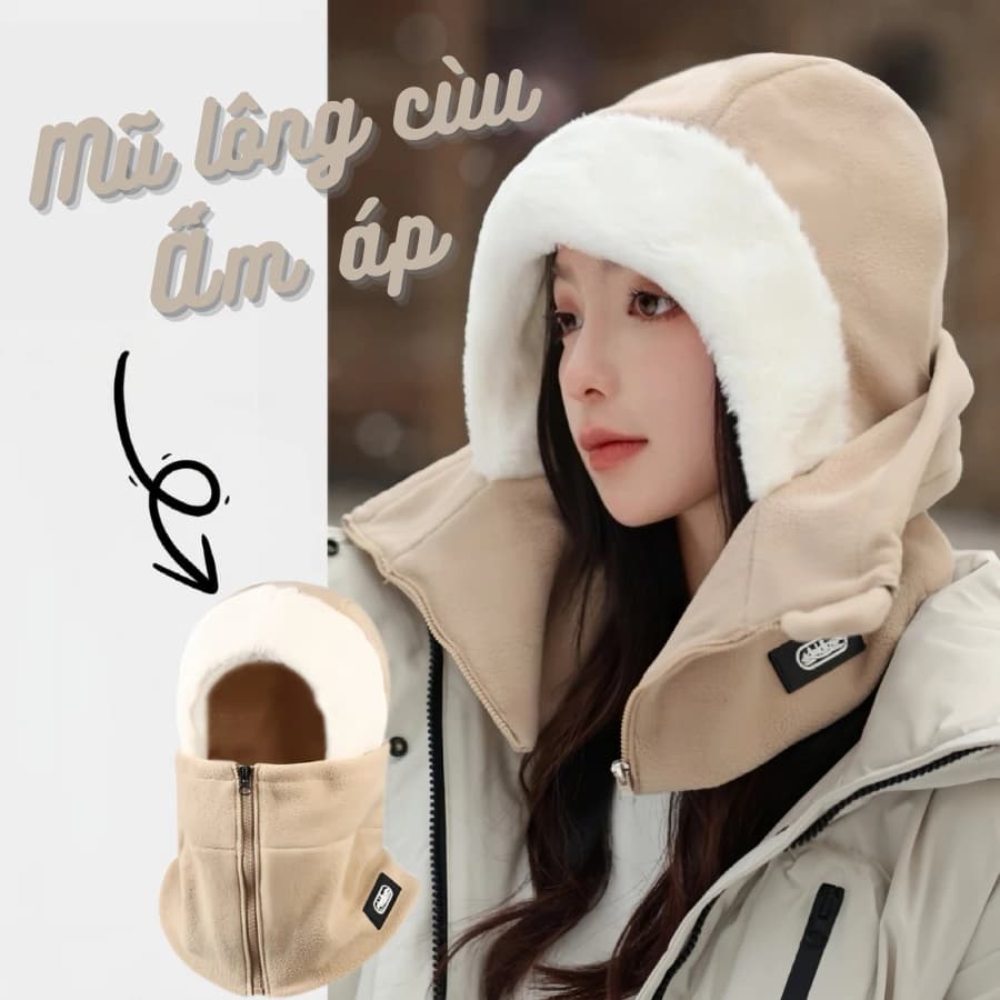 Mũ Trùm Đầu Lông Cừu TORO Siêu Mịn Che Kín Cổ, Mũ Giữ Ấm Mùa Đông Toàn Diện Unisex