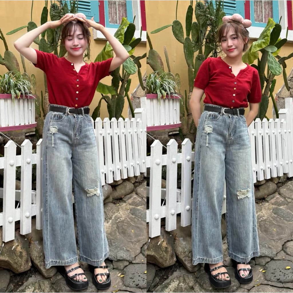 (95CM) Quần jean nữ ống suông , jean bò suông nấm ,  Đủ Size S/M/L ( 6400 )