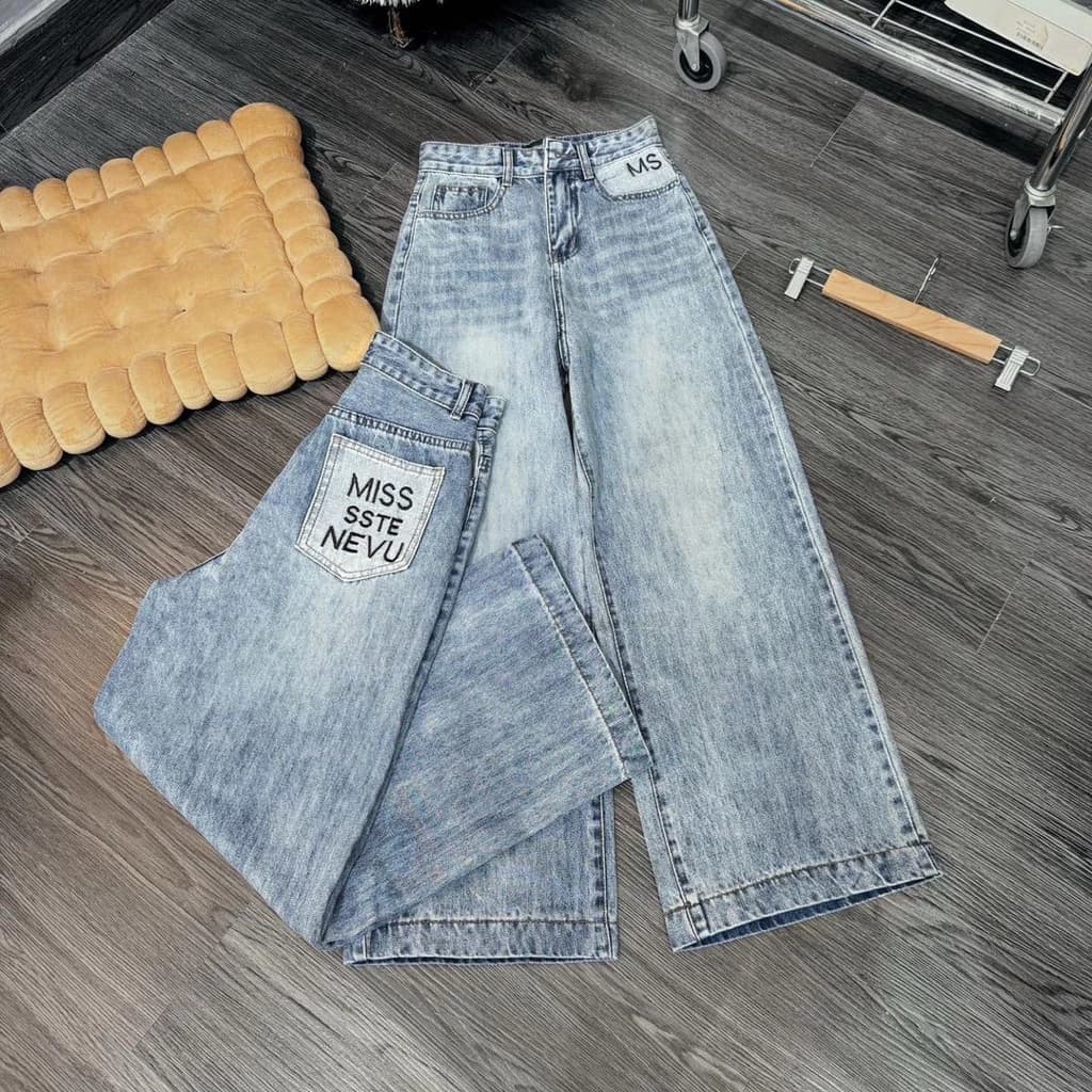 (95) Quần Jean Nữ  Suông Nấm Trơn Túi Thêu QC . Jean ko giãn . Đủ Size S/M/L  ( Quần suông nấm ) 6661