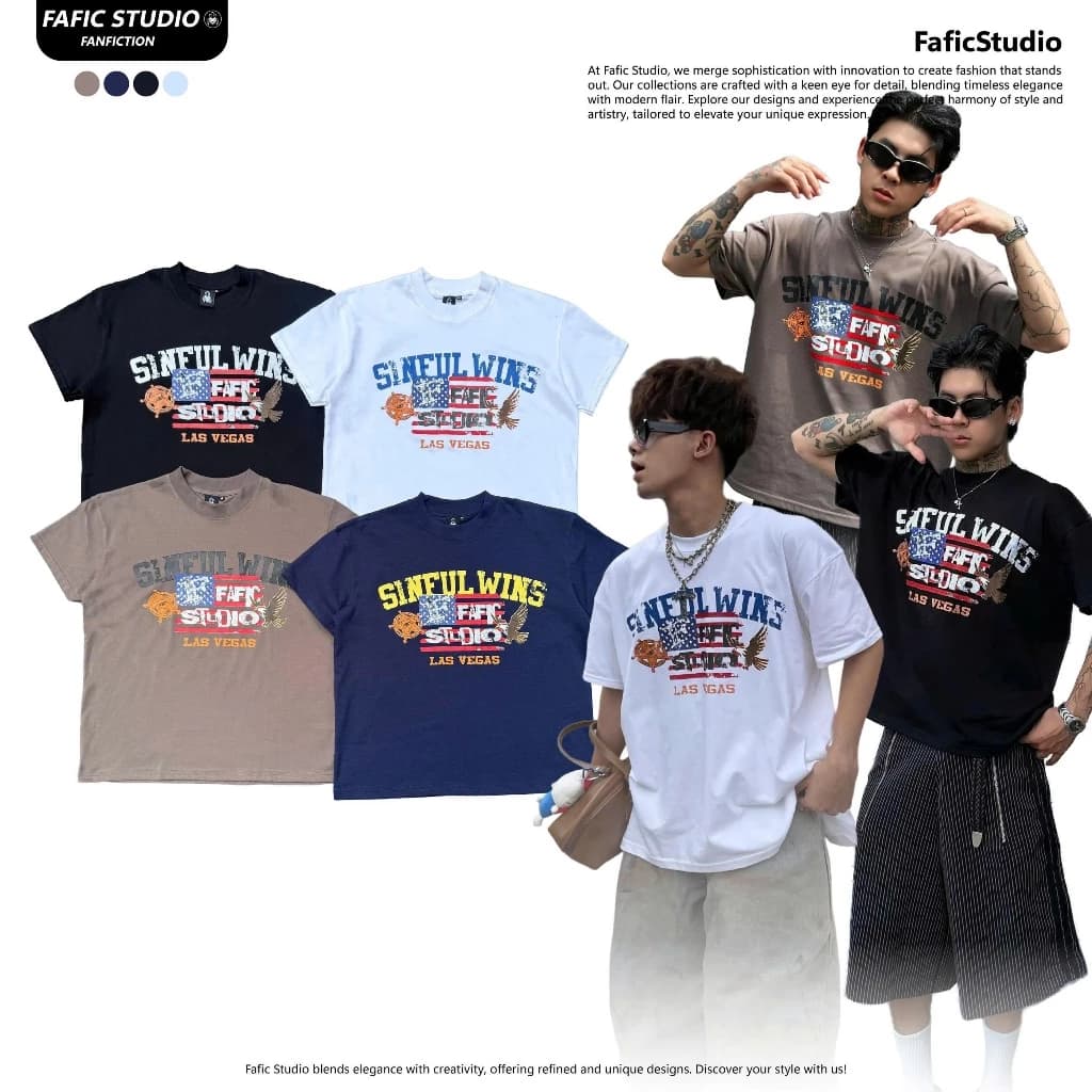 Áo thun Boxy unisex LASVEGAES FAFIC vải premium Cotton From Rộng Nam Nữ Cổ Tròn Chất Liệu Cotton In Lụa Local Brand