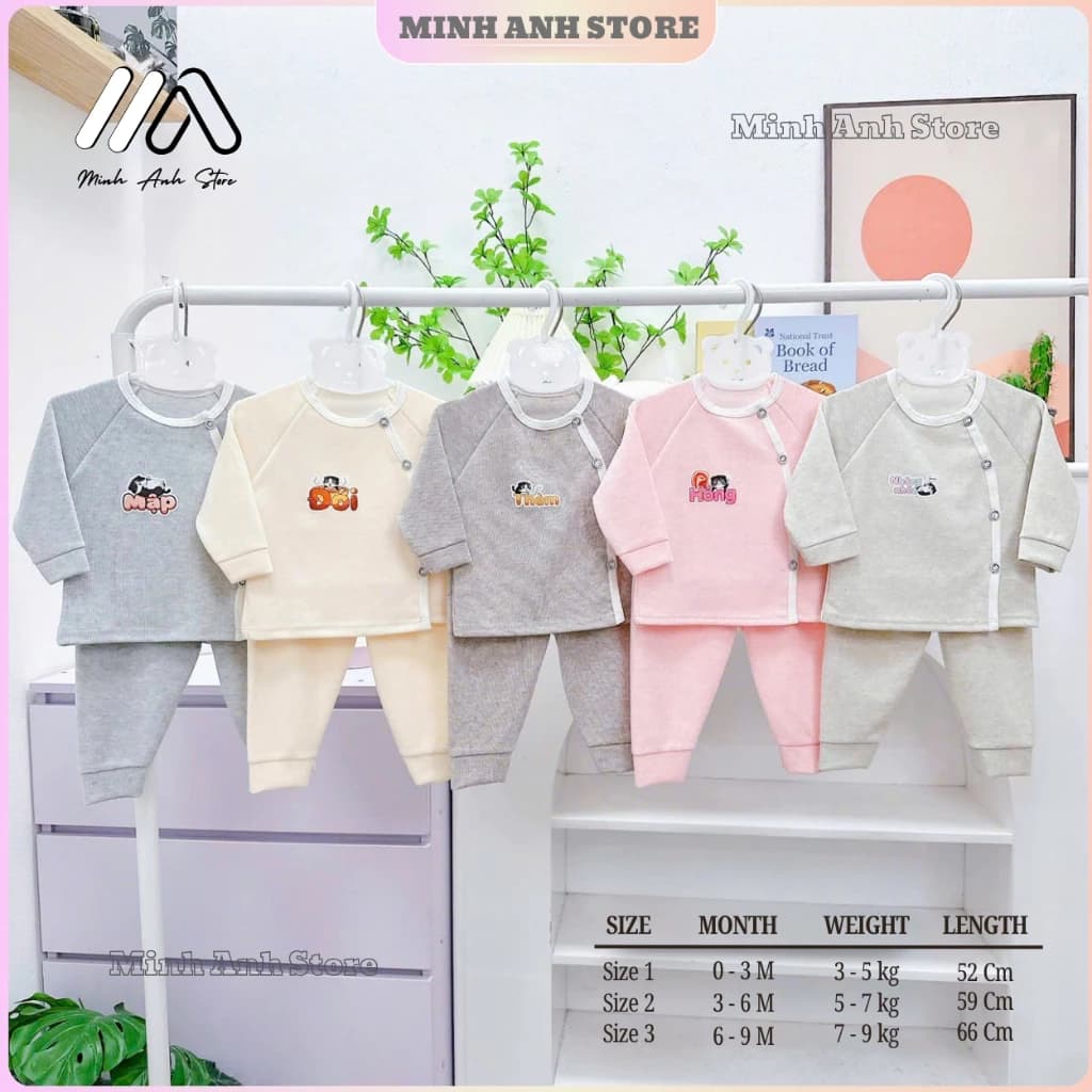 [Set 2-3-5] Bộ nỉ tăm vạt chéo cúc cài mềm mại giữ ấm tốt cho bé size sơ sinh từ 3-9kg (DEAL Mở Bán)