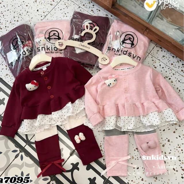 Set đồ thu đông cho bé gái 6-18kg đi học đi chơi noel Tukibaby, đồ bộ dài tay thu đông chất len lông thỏ phối chấm bi