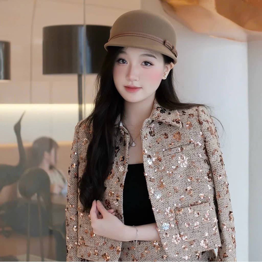 Mũ dạ viền nơ Hàn Quốc