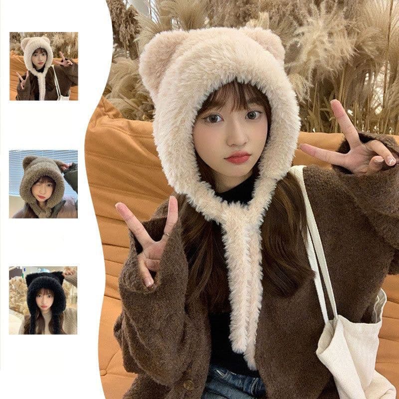 Mũ lông tai gấu cute chất dày dặn giữ ấm tai và đầu cho mùa đông không lạnh, mũ lông trùm đầu thời trang