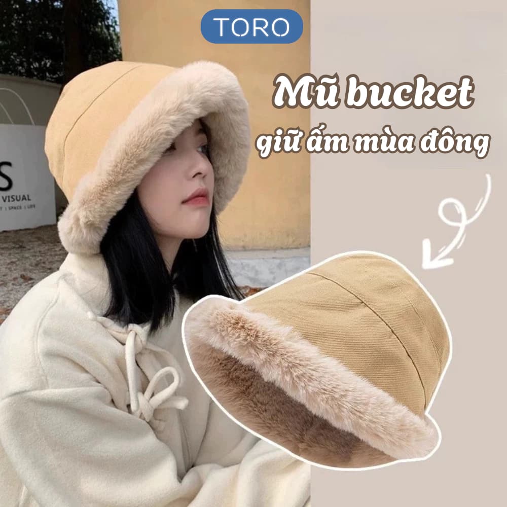 Mũ bucket lông cừu 2 lớp giữ ấm mùa đông, Mũ tai bèo vành rộng lót nỉ 2 lớp phong cách Hàn Quốc