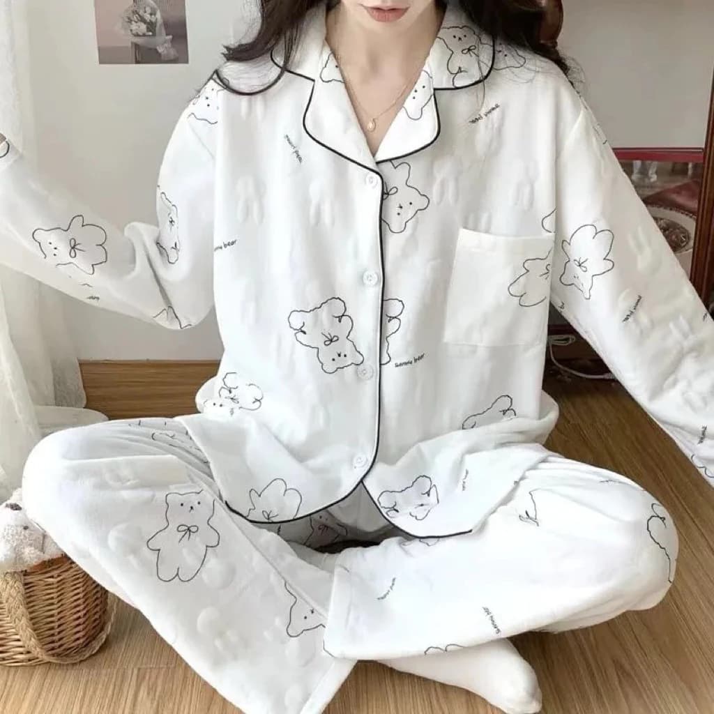 Bộ ngủ dài tay hình gấu siêu dễ thương