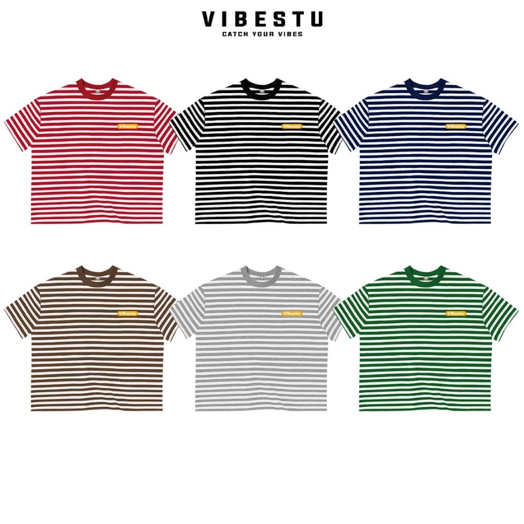 [Phiên bản nâng cấp] Áo Thun Sọc Local Brand VIBESTU " In Logo " Form Big Boxy Unisex 250gsm Cotton