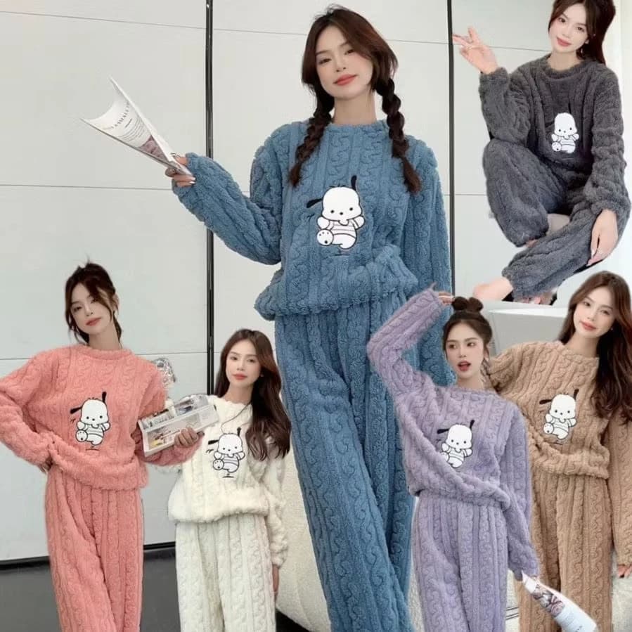 Bộ Đồ Lông Giữ Nhiệt, Bộ Ngủ Lông Hello Kitty, Bộ Ngủ Nữ Lông Ủ Kem 2, SÉT BỘ ĐỒ GIỮ ẤM CHO CHỊ EM
