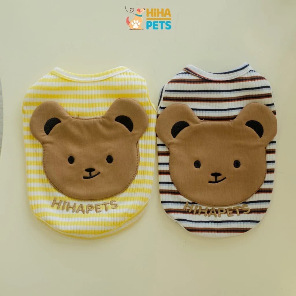 Áo Thun Cotton Cho Thú Cưng, Áo Thun Ba Lỗ Sọc Tay Gấu Cho Chó Mèo Hihapets.