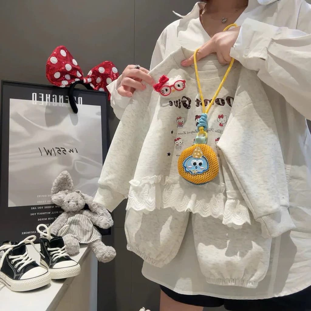 Bộ Nỉ Bông Mèo Kính Hồng Cho Bé Gái Điệu Xinh 8-18kg