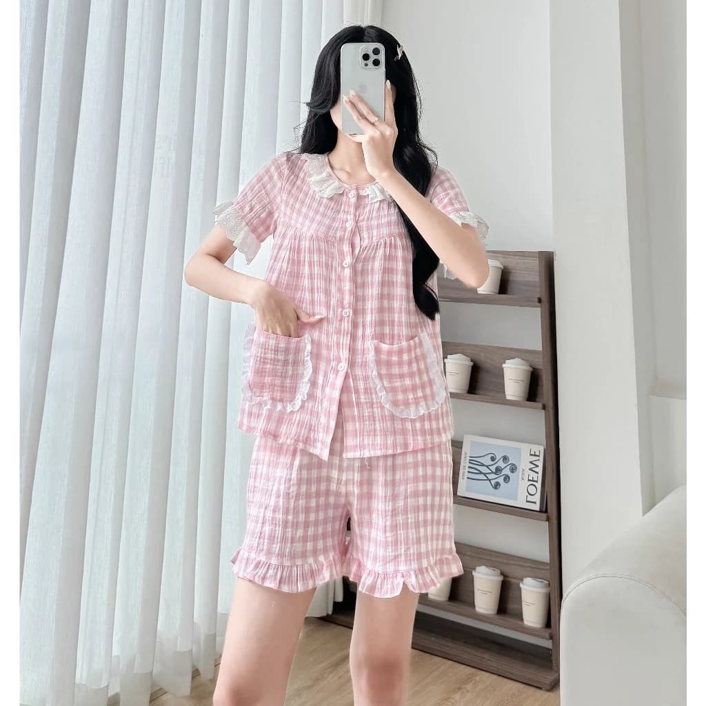 Bộ pijama nữ cổ sen quần ngắn mặc nhà nhiều màu chất Cotton, Xô Lụa, Đũi, Tole, Lanh
