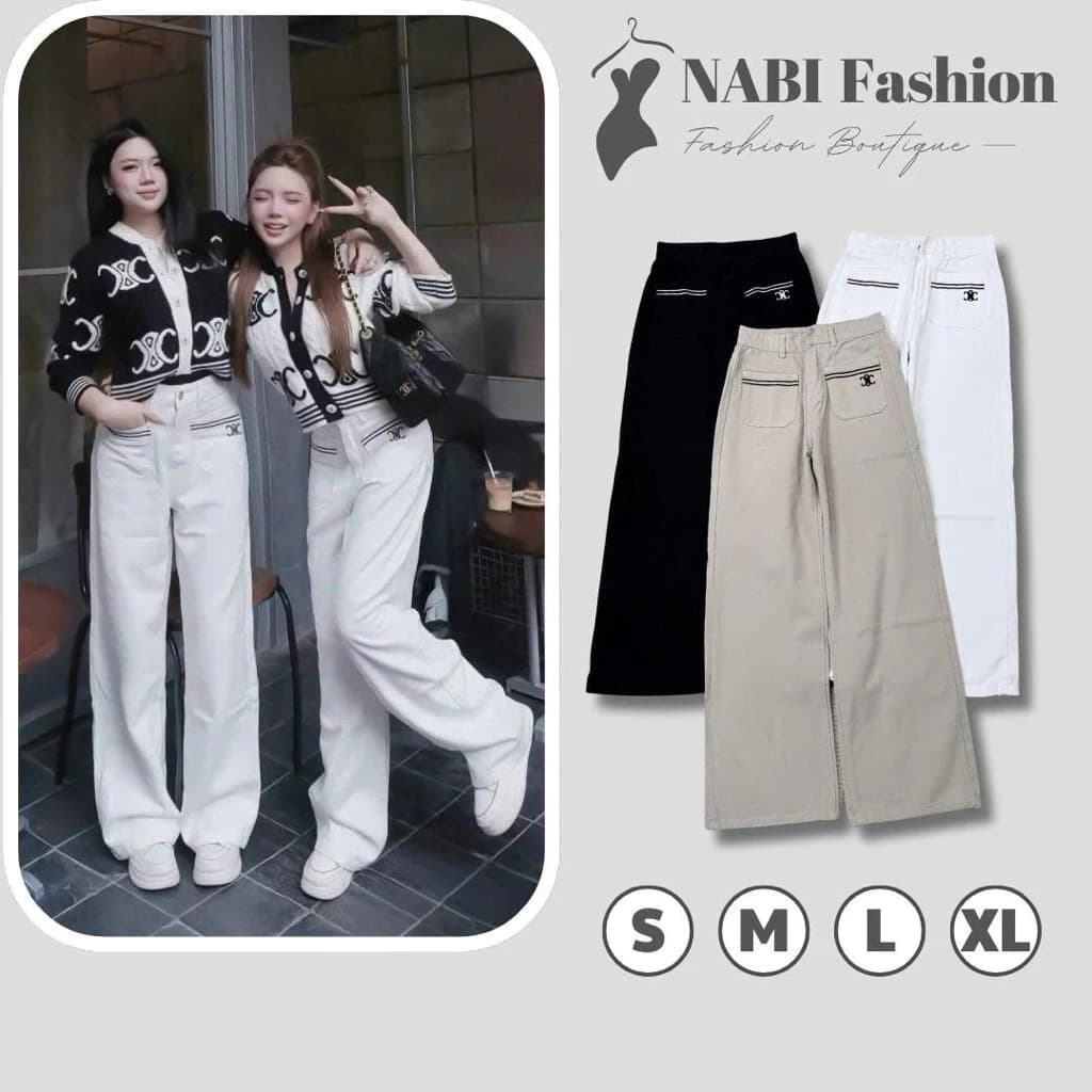 Quần Jean Ống Suông Nữ Basic Đủ 3 Màu Đen Trắng Be Viền Túi , Quần Jean Ống Rộng NABI Fashion Lên From Ôm Eo Tôn Dáng