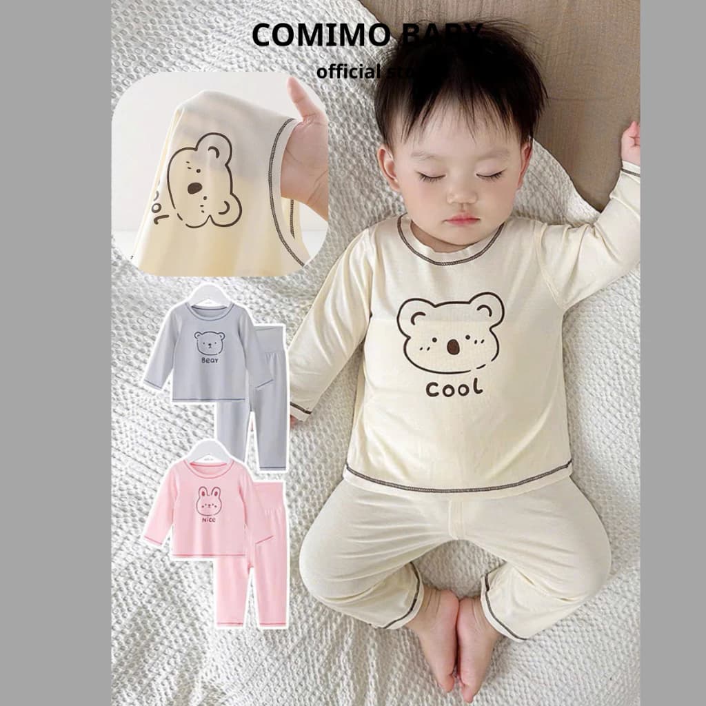 COMIMO BABY – Bộ Dài Tay Thun Lạnh Cho Bé 5–19kg | Quần Áo Dài Tay Trẻ Em Mềm Mịn, Mát, Co Giãn, Mặc Điều Hòa