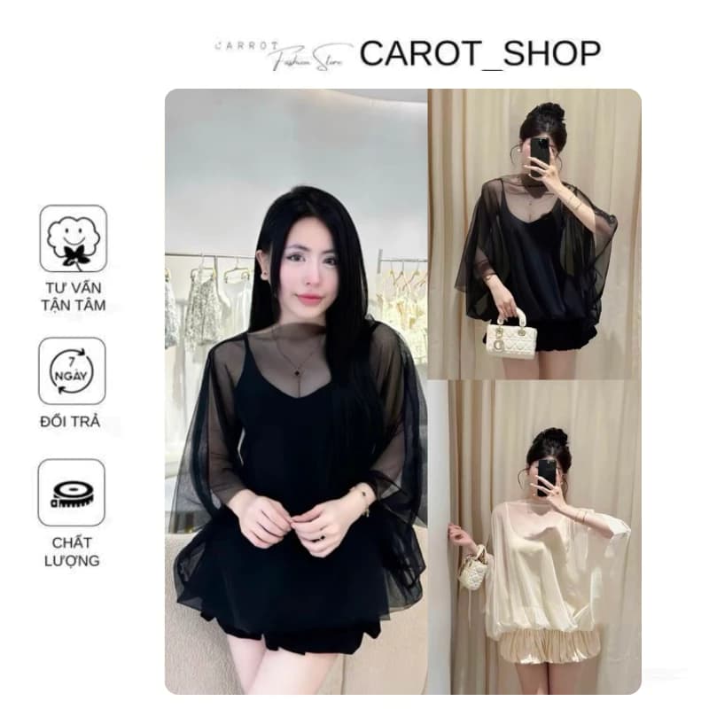 XẢ KHO VHT35 ( 𝐁𝐈𝐆𝐒𝐈𝐙𝐄) Set váy 2 dây đuôi cá + áo choàng voan tơ  by CarrotShop 𝐅𝐑𝐎𝐌 𝐃𝐀̀𝐈,𝟑 𝐌𝐎́𝐍 (𝐒 => 𝟒𝐗L)